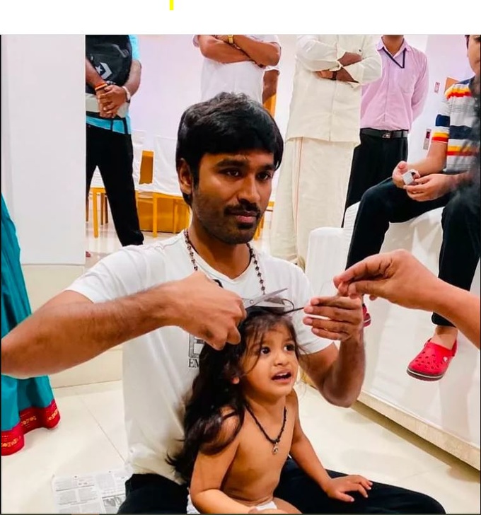 Exclusive Photos / Dhanush with Nephew Hair Cutting | Pics 
